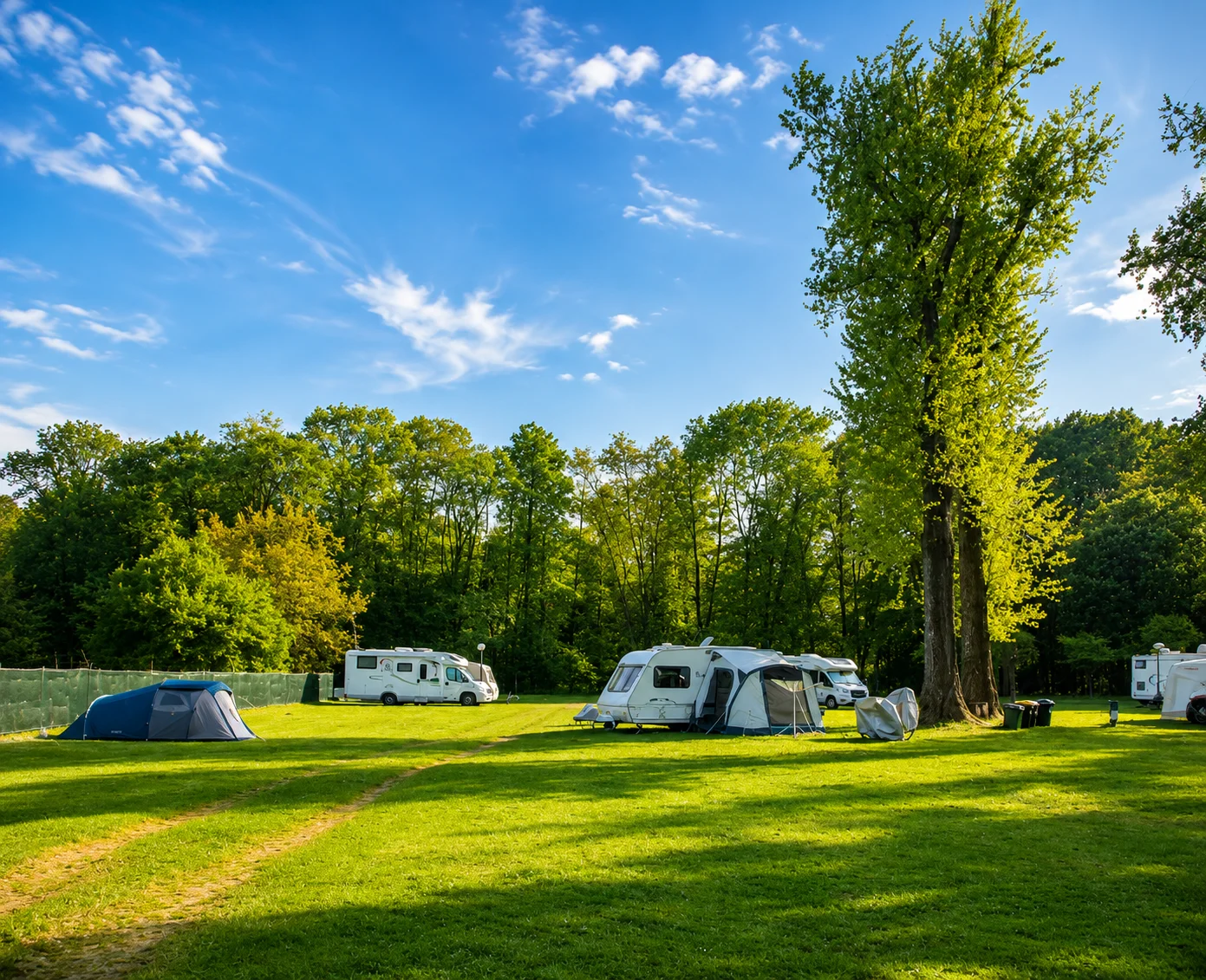 Otwarta zielona przestrzeń campingu w Krakowie